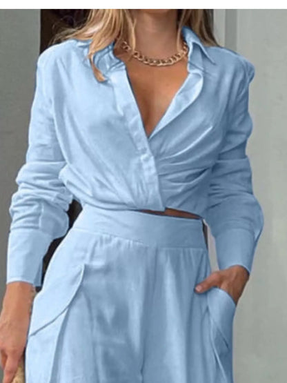 Hazel Blues® |  Long Sleeve Shirt and Wide Leg Pants Set