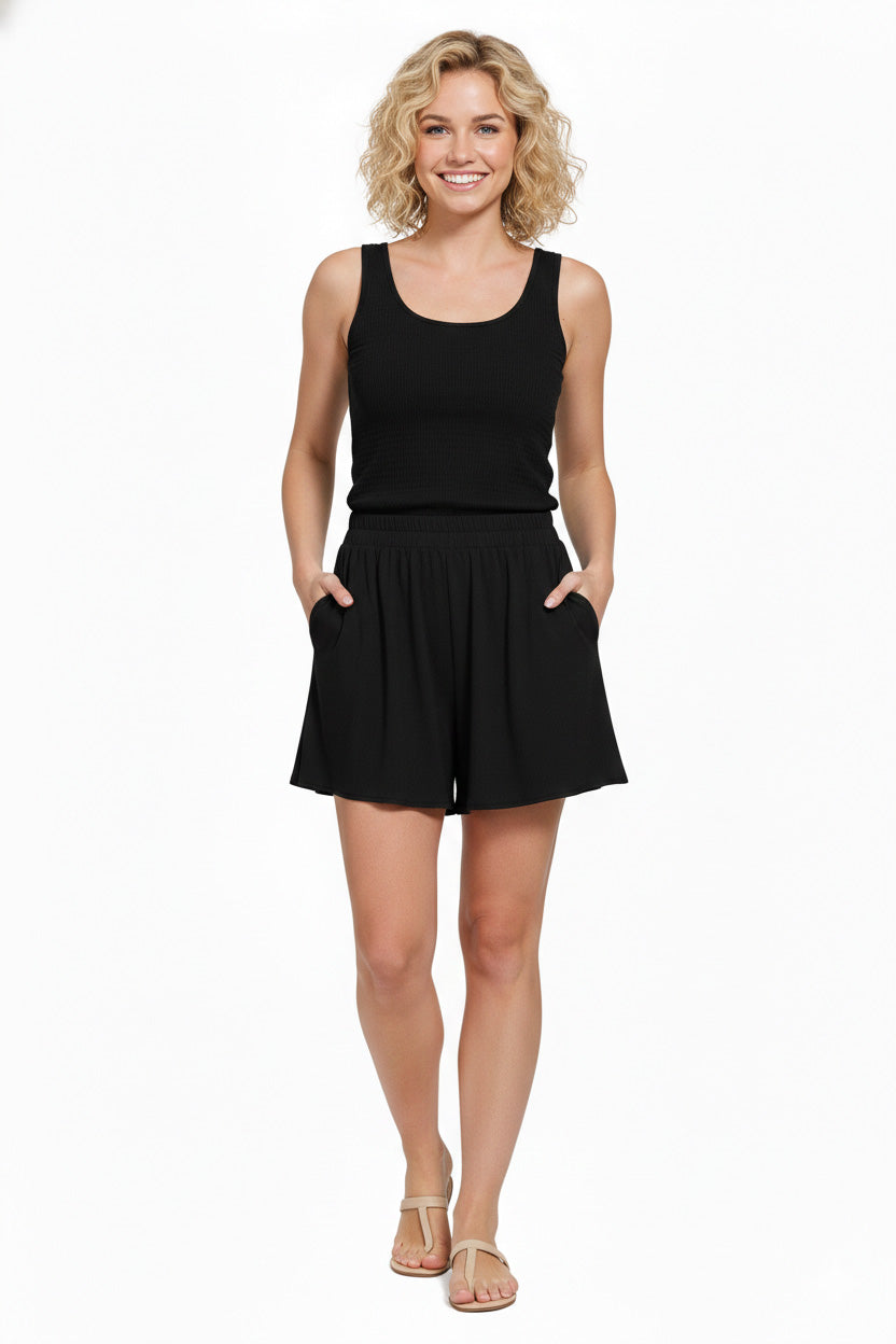 Hazel Blues® |  Zenana Woven Elastic Band Shorts With Pocket