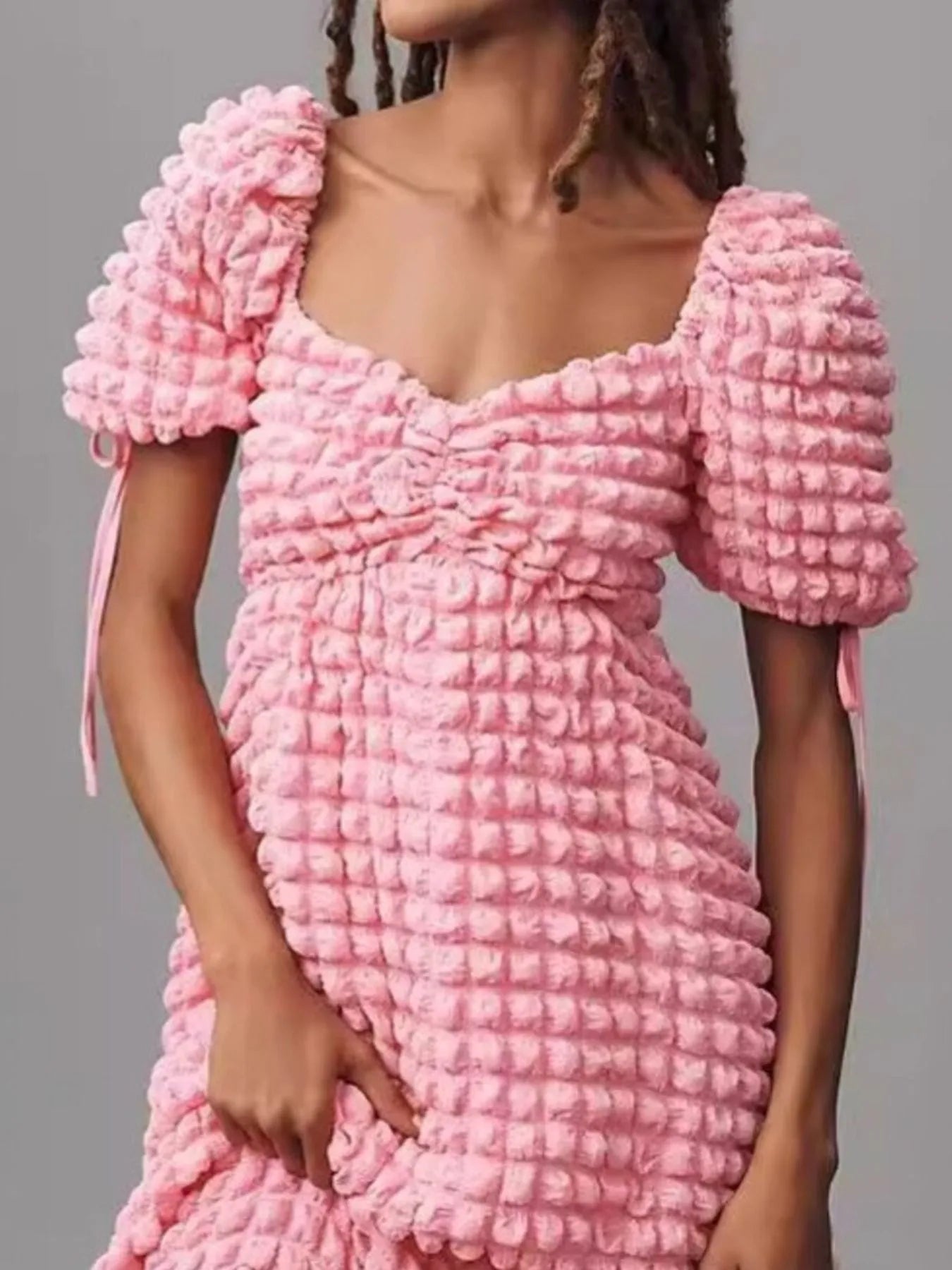 Hazel Blues® |  Textured Sweetheart Neck Short Sleeve Dress