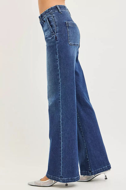 Hazel Blues® |  RISEN High Rise Wide Leg Slanted Pocket Jeans