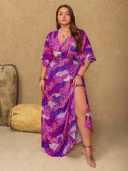 Hazel Blues® | Slit Printed Half Sleeve Maxi Dress