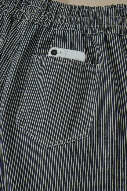 Hazel Blues® |  Black Stripe Raw Edge Drawstring Elastic Waist Casual Denim Shorts