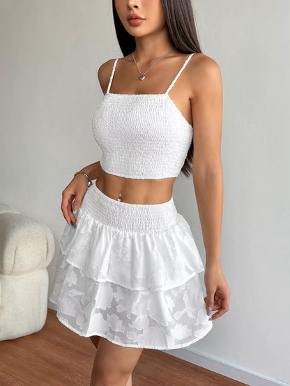 Hazel Blues® |  Smocked Crop Top & Ruffle Mini Skirt Set