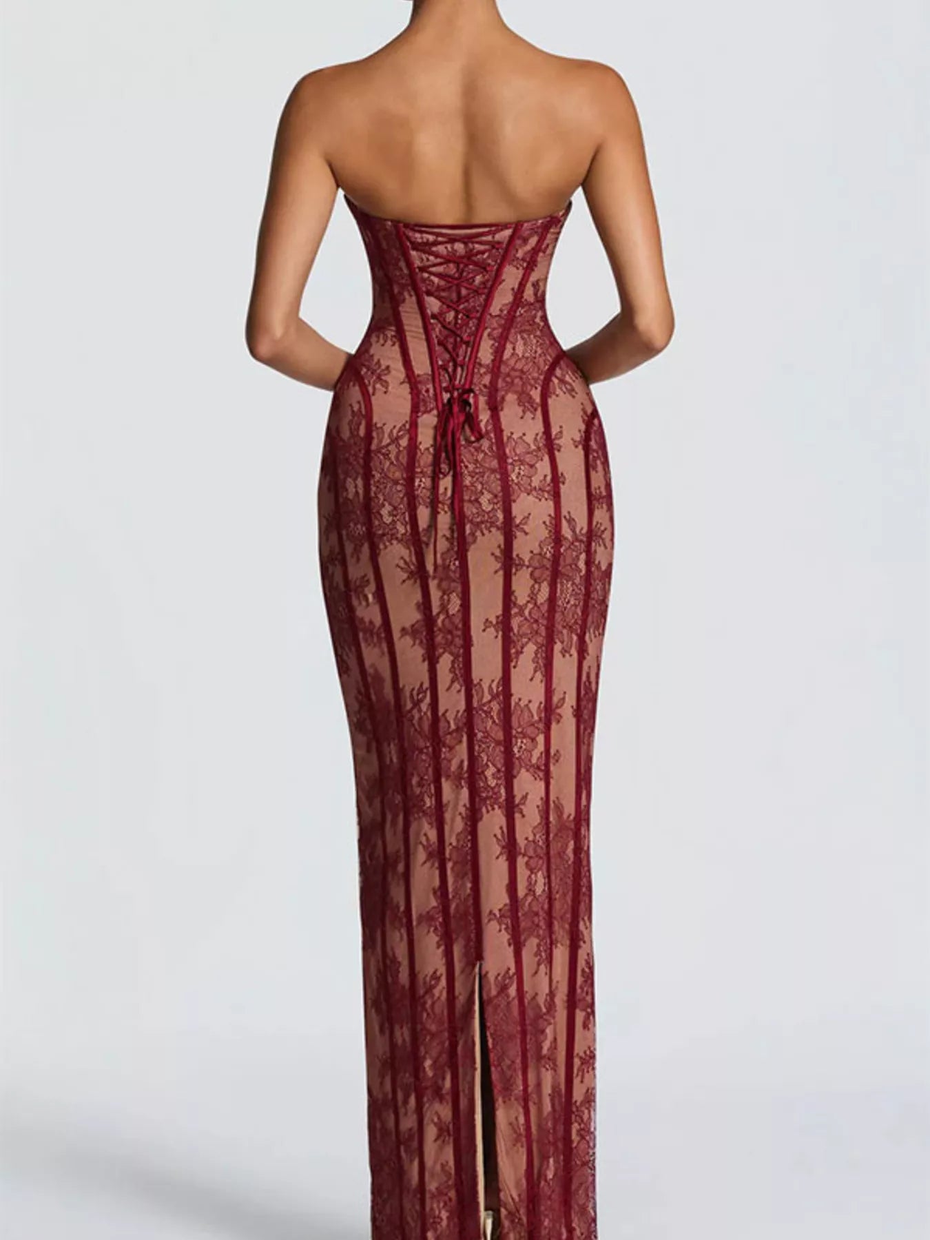 Hazel Blues® |  Lace Up Back Strapless Maxi Dress