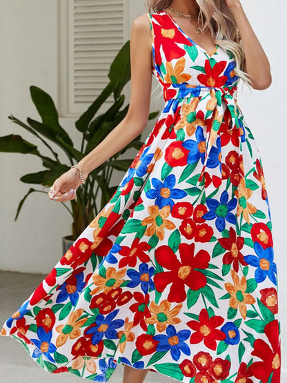 Hazel Blues® | Floral V-Neck Sleeveless Dress