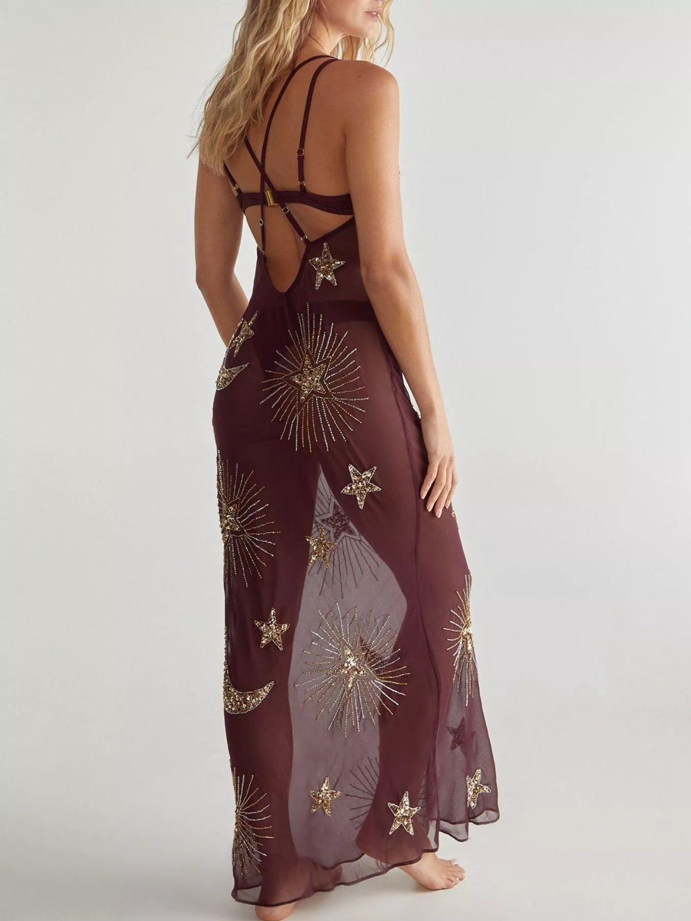 Hazel Blues® |  Sequin Backless Maxi Cover Up Dress