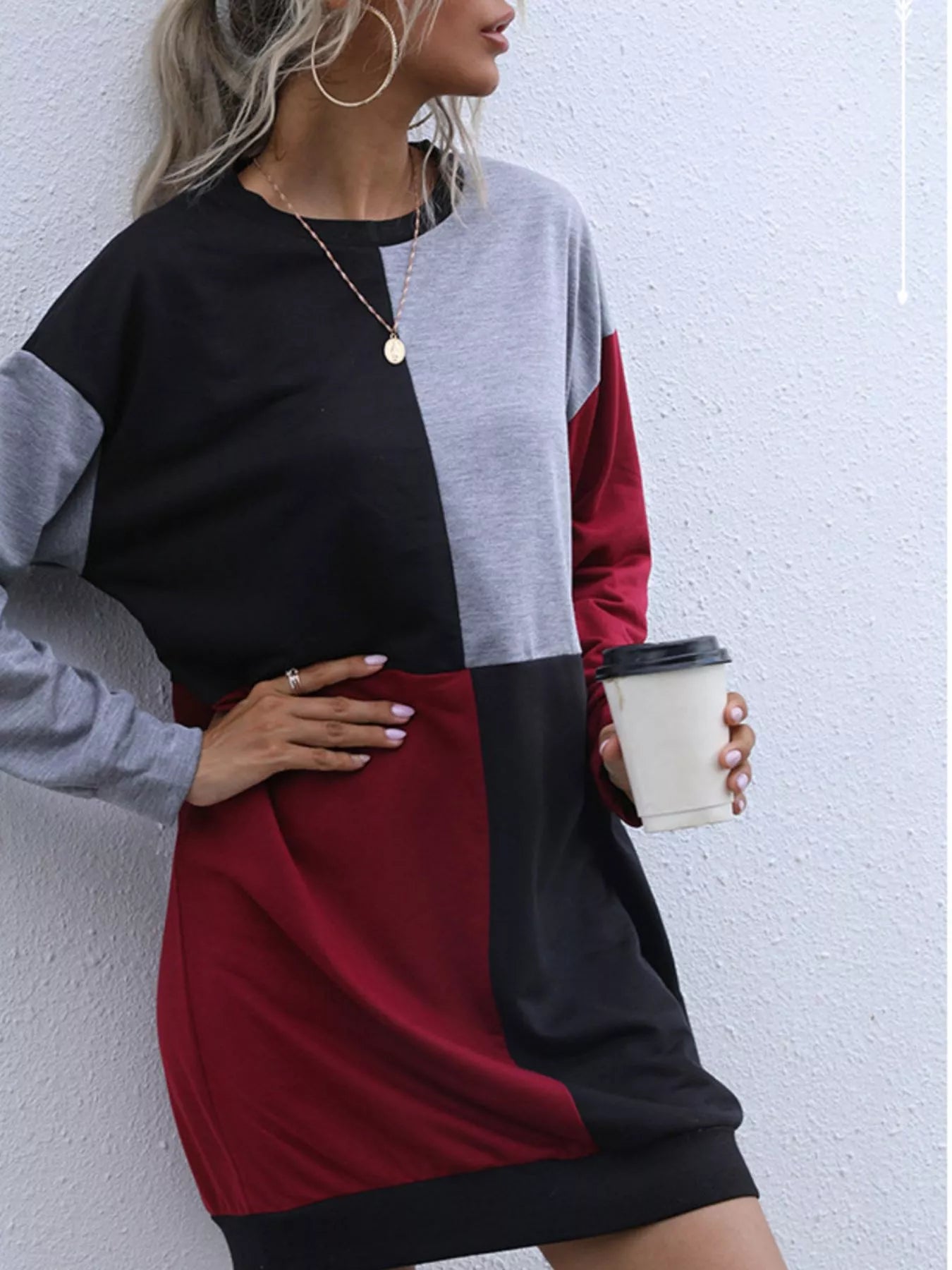Hazel Blues® |  Color Block Casual Long Sleeve Mini Dress