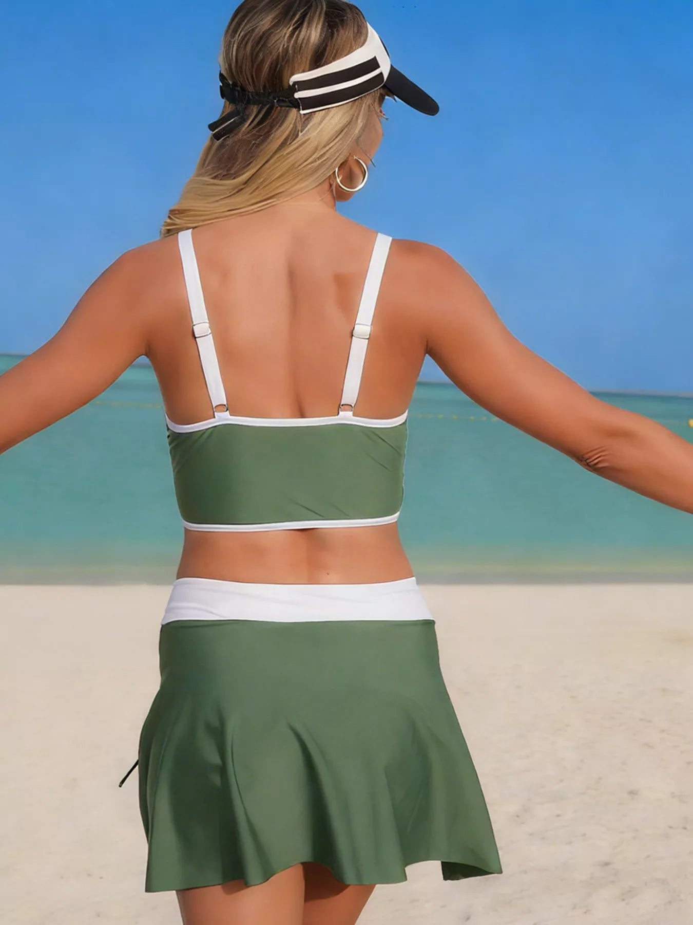 Hazel Blues® | Contrast Trim Drawstring Swim Set