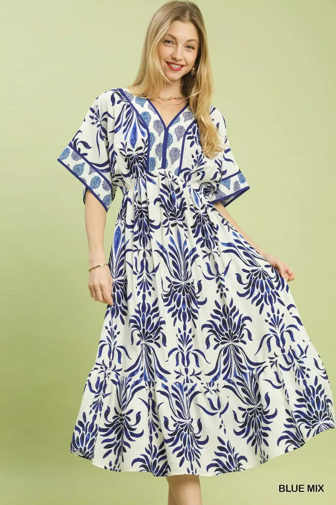 Hazel Blues® |  Umgee Mix Floral Border Midi Dress with Pockets