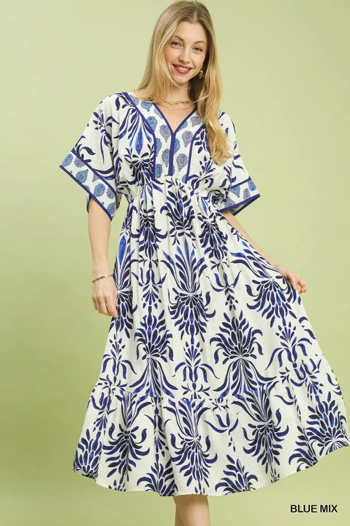 Hazel Blues® |  Umgee Mix Floral Border Midi Dress with Pockets