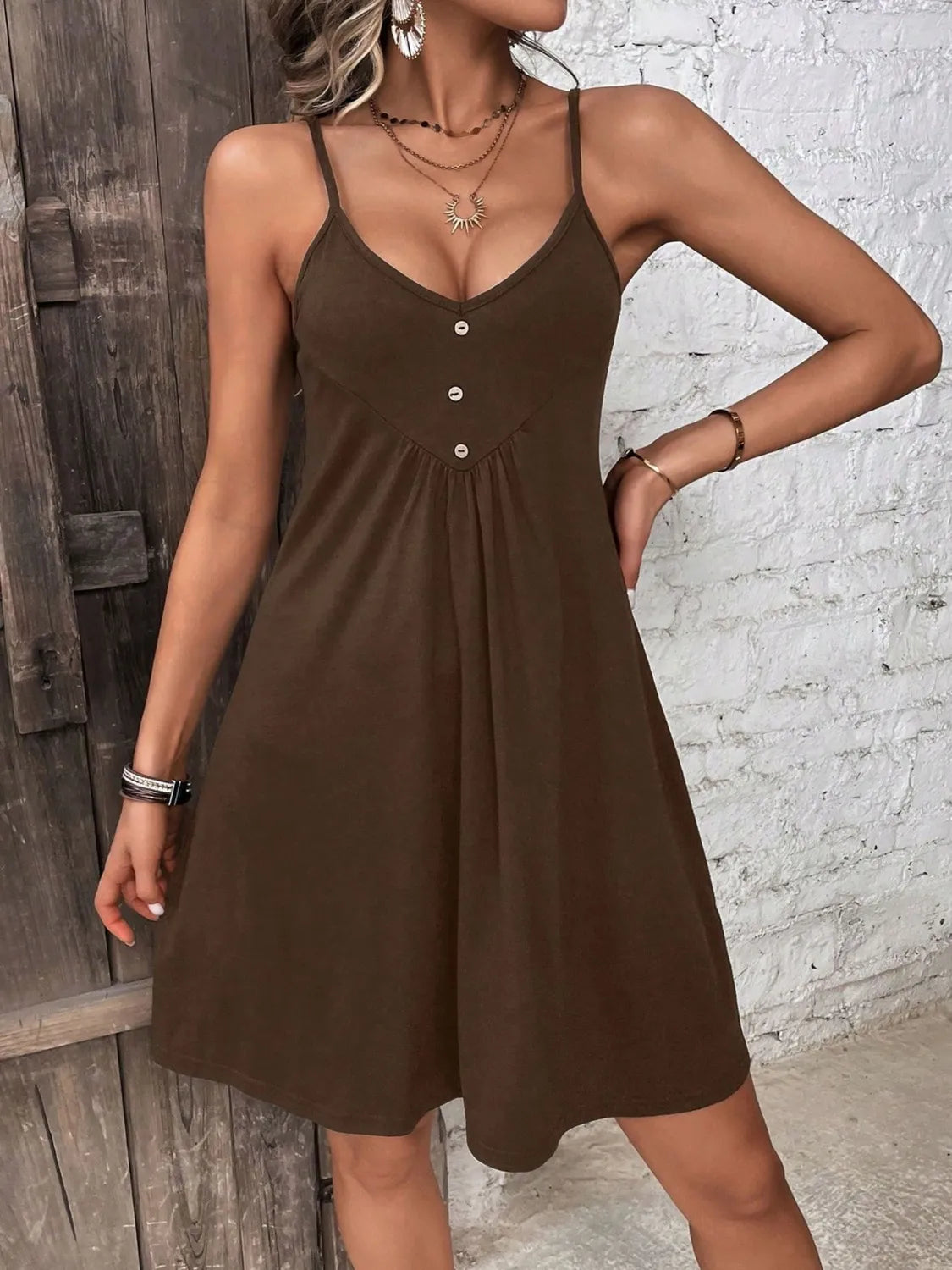 Hazel Blues® |  Decorative Button Scoop Neck Mini Cami Dress
