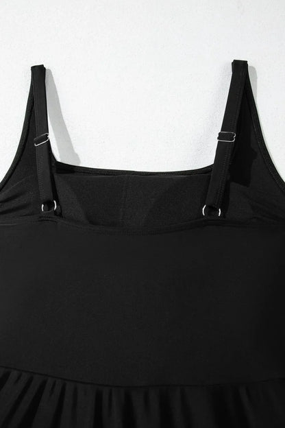 Hazel Blues® | Side Tied Waist Square Neck Adjustable Straps A-line One Piece Swim Dress