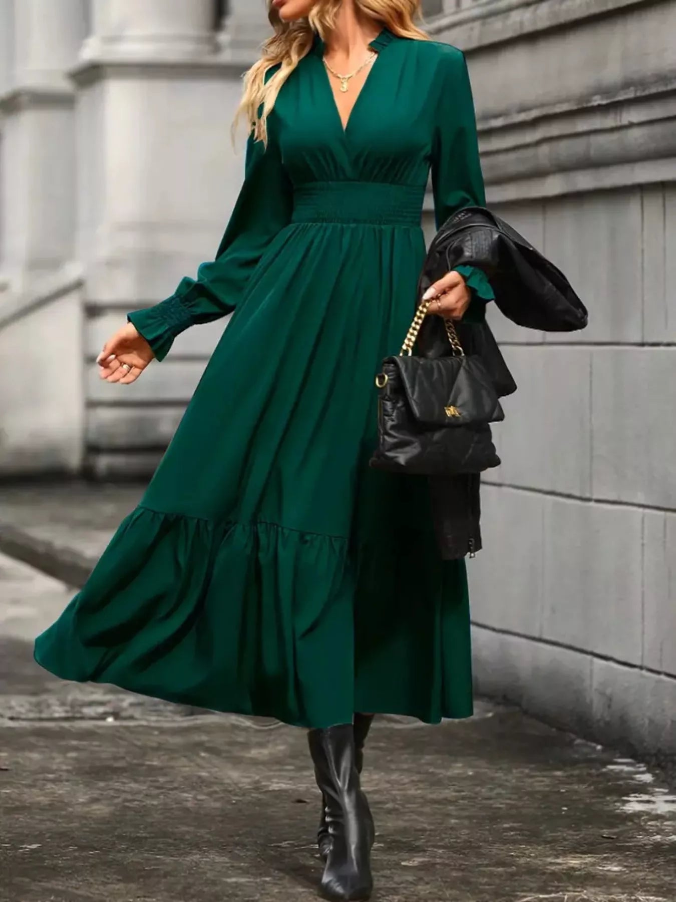 Hazel Blues® |  Surplice Long Sleeve Tiered Midi Dress