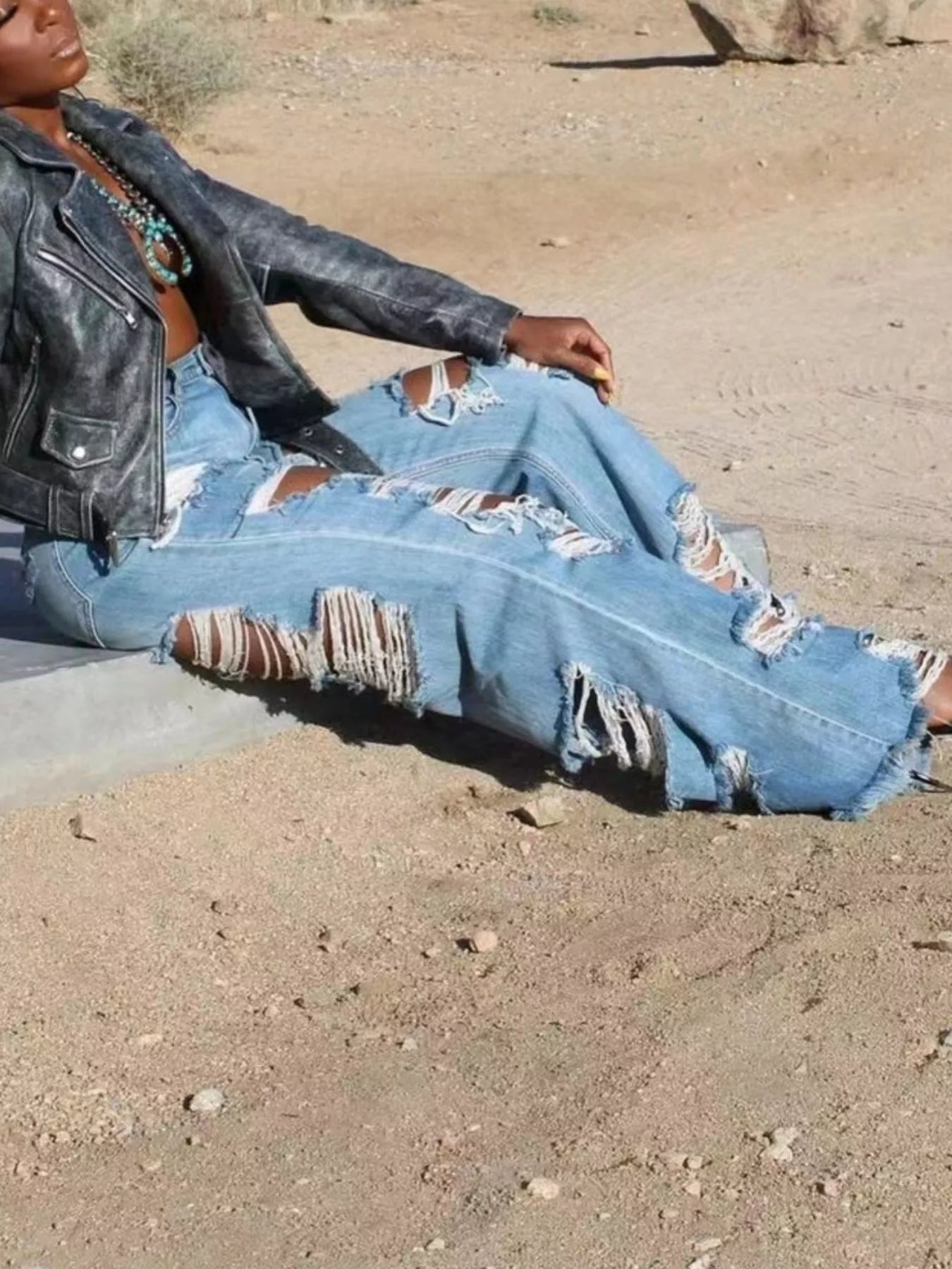 Hazel Blues® | Distressed Wide Leg Jeans