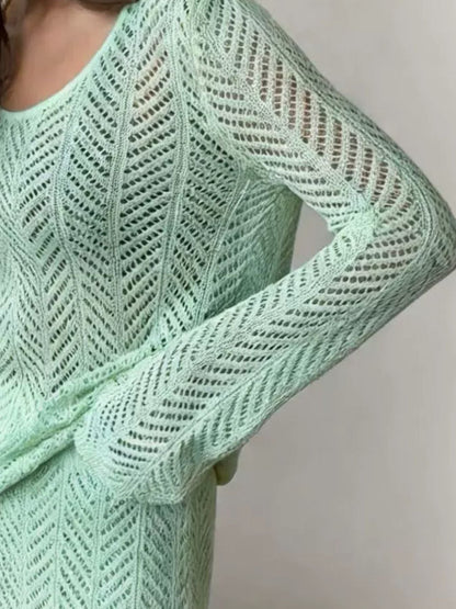 Hazel Blues® |  Openwork Long Sleeve Knit Top and Skirt Set