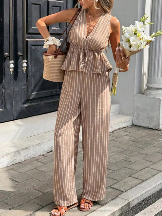 Hazel Blues® |  Striped Sleeveless Top and Wide Leg Pants Set