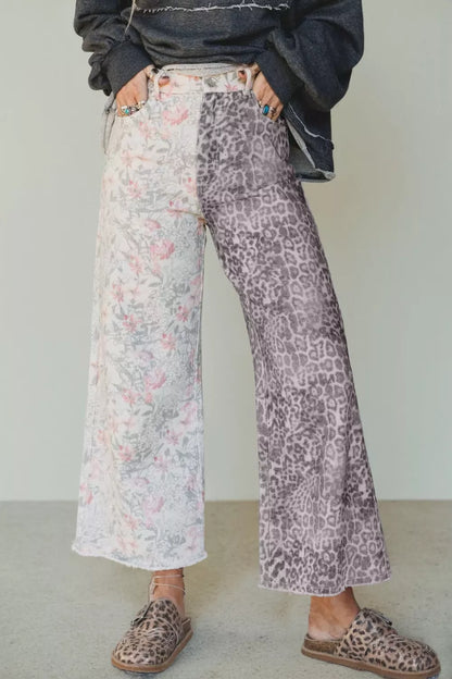 Hazel Blues® |  Wild Side Jeans | Leopard Floral Wide Leg Jeans