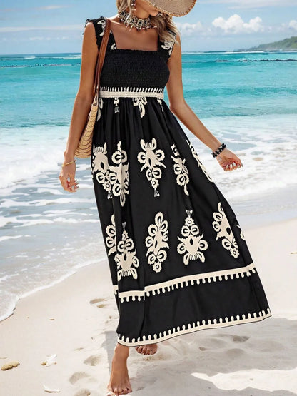 Hazel Blues® |  Smocked Printed Wide Strap Maxi Dress
