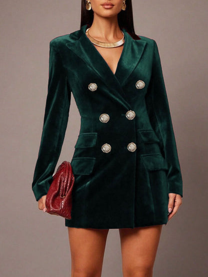 Hazel Blues® |  Velvet Double-Breasted Blazer Dress