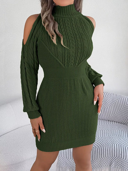 Hazel Blues® |  Cold Shoulder Cable Knit Turtleneck Sweater Dress