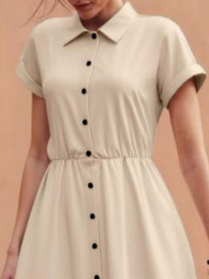 Hazel Blues® |  Button-Down Short Sleeve Midi Shirt Dress