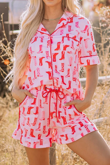 Hazel Blues® |  Cowgirl Boots Printed Shirt and Shorts Set