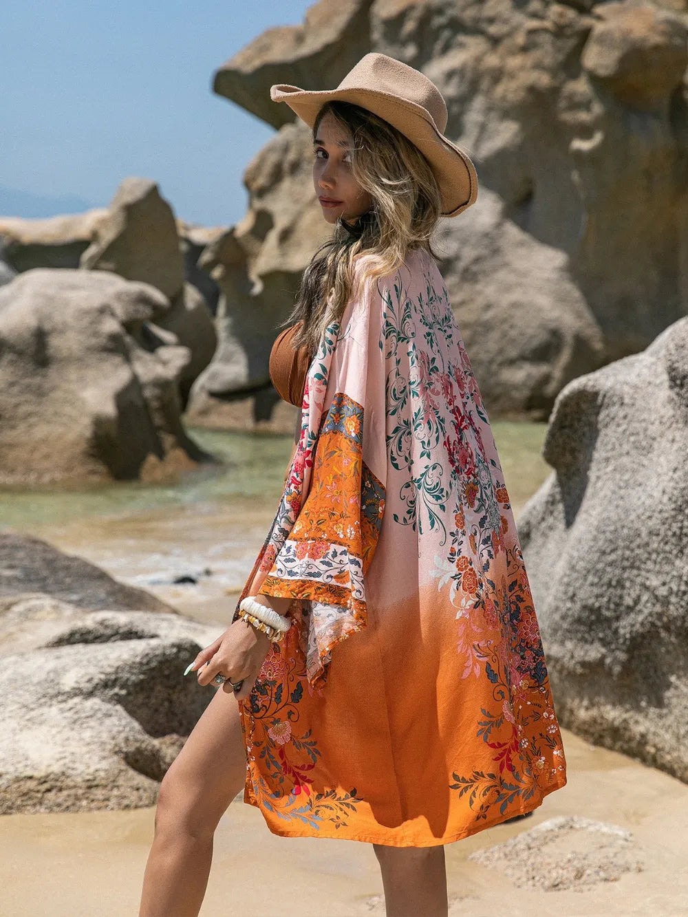 Hazel Blues® | Printed Open Front Long Sleeve Cover-Up