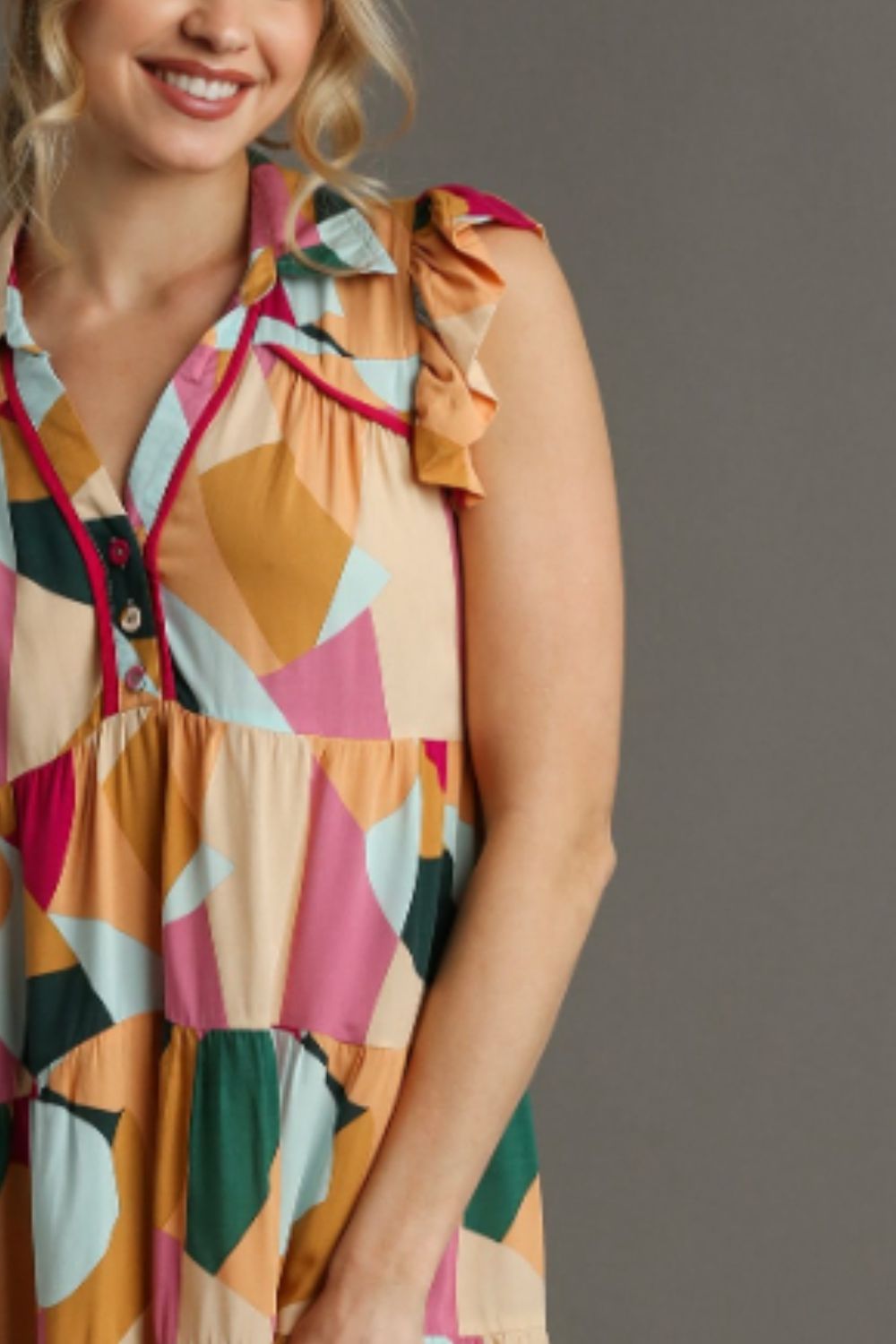 Hazel Blues® | Umgee Button Detail Ruffle Sleeve Mini Dress