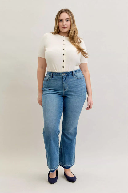 Hazel Blues® | Judy Blue Mid Rise Slim Bootcut Tummy Control Release Hem Jeans