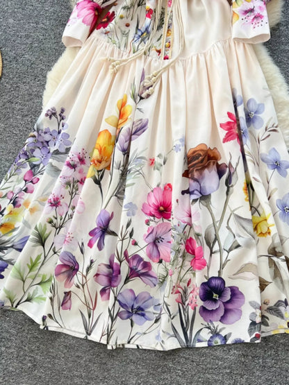 Hazel Blues® |  Floral Print Lantern Sleeve Midi Dress