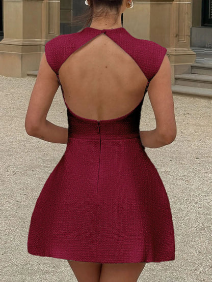 Hazel Blues® |  Cutout Back Round Neck Cap Sleeve Mini Dress