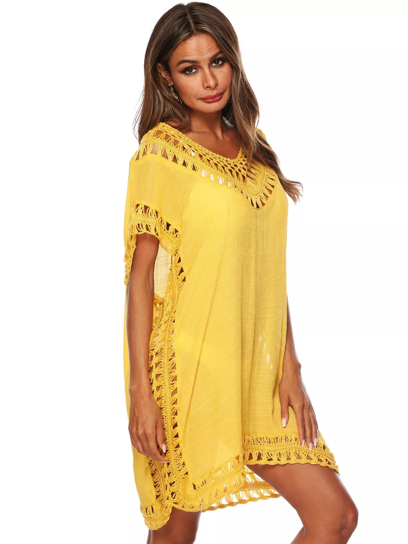 Hazel Blues® | Crochet Trim V-Neck Cover-Up Dress