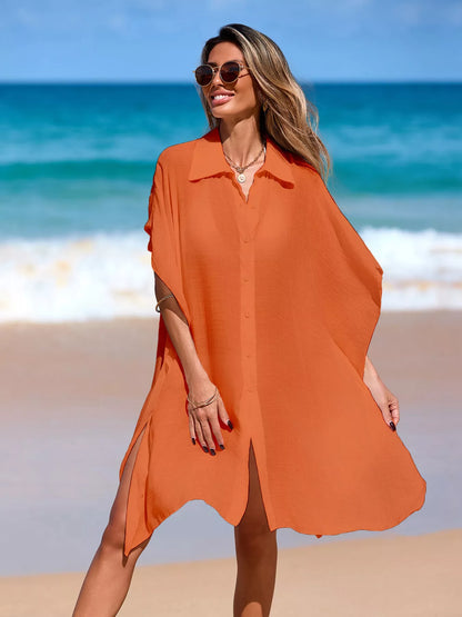 Hazel Blues® | Relaxed Fit Button Up Cover-Up Dress