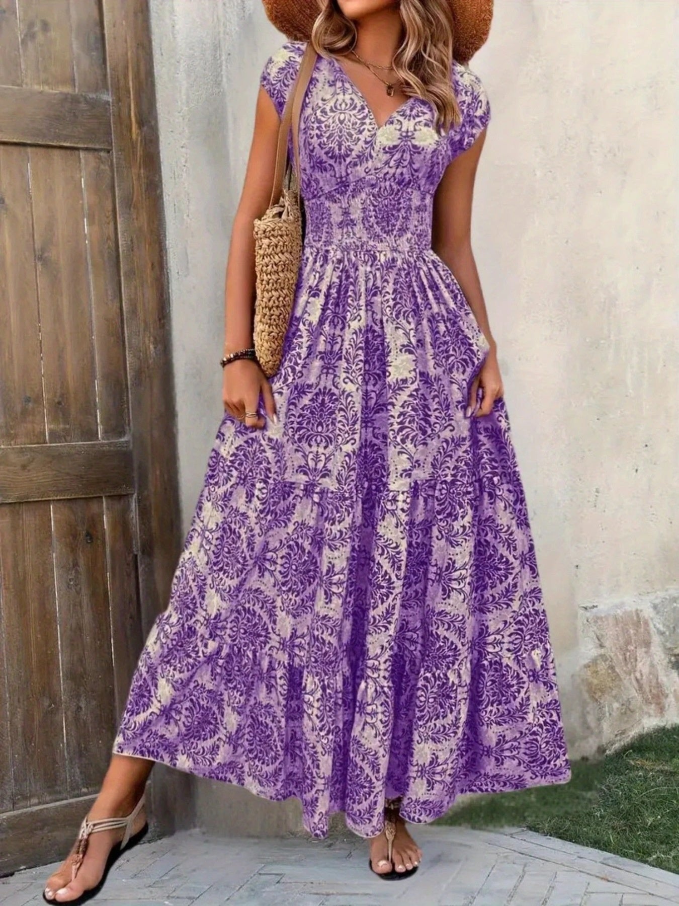 Hazel Blues® |  Printed Cap Sleeve Maxi Dress