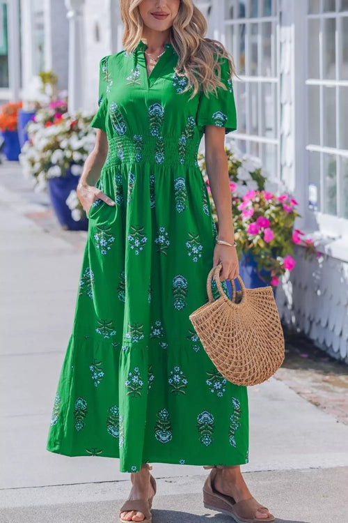 Hazel Blues® |  Floral Print Smocked Waist Maxi Dress