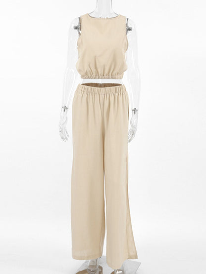Hazel Blues® |  Sleeveless Crop Top and Slit Pants Set