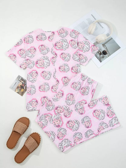 Hazel Blues® |  Santa Claus Print V Neck Tee Drawstring Pants 2pcs Lounge Set