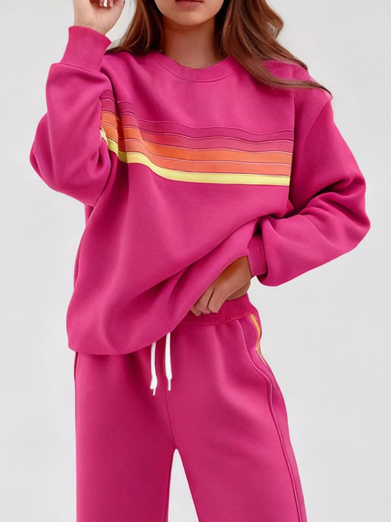 Hazel Blues® |  Striped Round Neck Sweatshirt and Pants Set