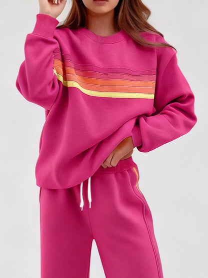 Hazel Blues® |  Striped Round Neck Sweatshirt and Pants Set