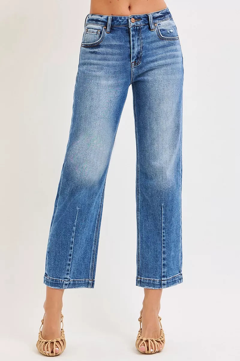Hazel Blues® |  RISEN High Rise Crop Boyfriend Tapered Jeans