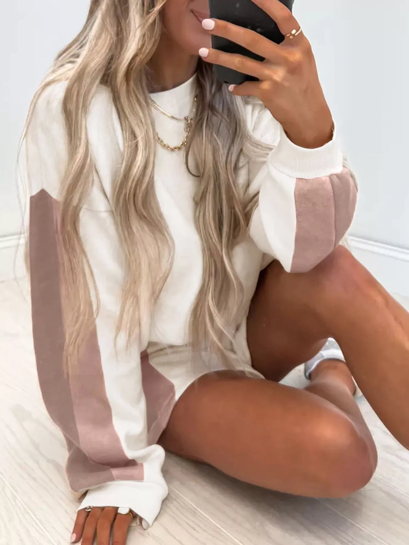 Hazel Blues® |  Color Block Patchwork Drop Shoulder Pullover and Shorts Set