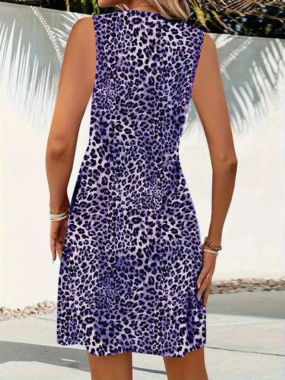 Hazel Blues® |  Leopard V-Neck Sleeveless Mini Dress