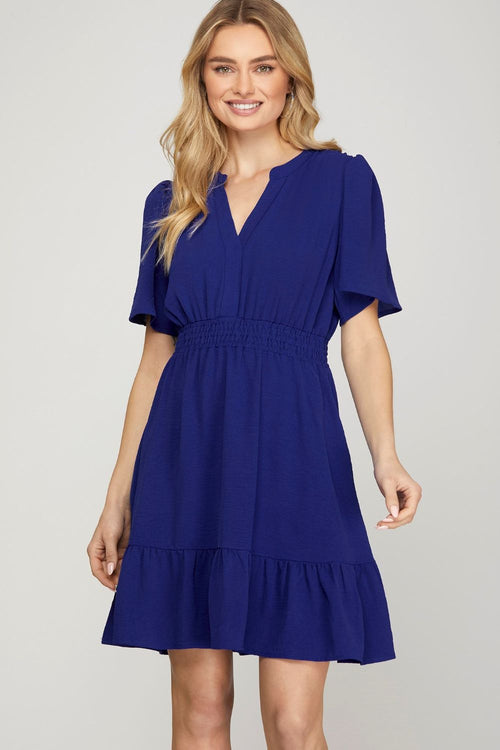 Hazel Blues® |  She + Sky Ruffled Hem Notched Flutter Sleeve Mini Dress