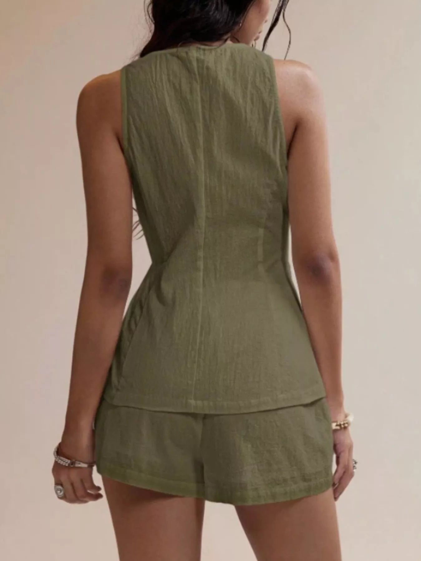 Hazel Blues® |  Button-Down Sleeveless Top and Shorts Set