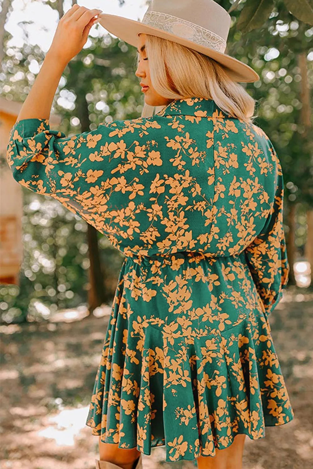 Hazel Blues® |  Printed Ruffled Hem Button Front Dress