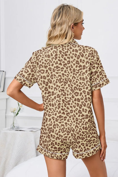 Hazel Blues® | Leopard Short Sleeve Top and Shorts Lounge Set