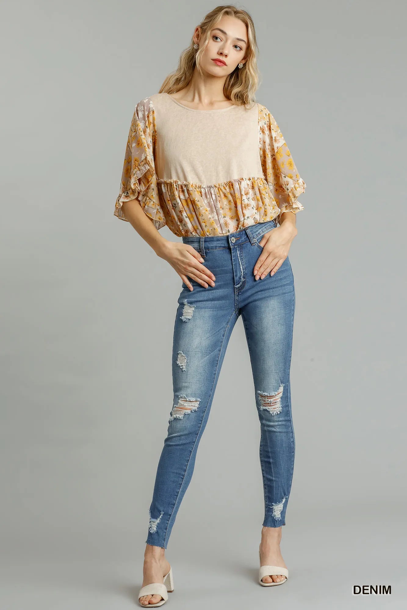 Hazel Blues® |  Umgee Distressed Skinny Jeans with Edge Detail