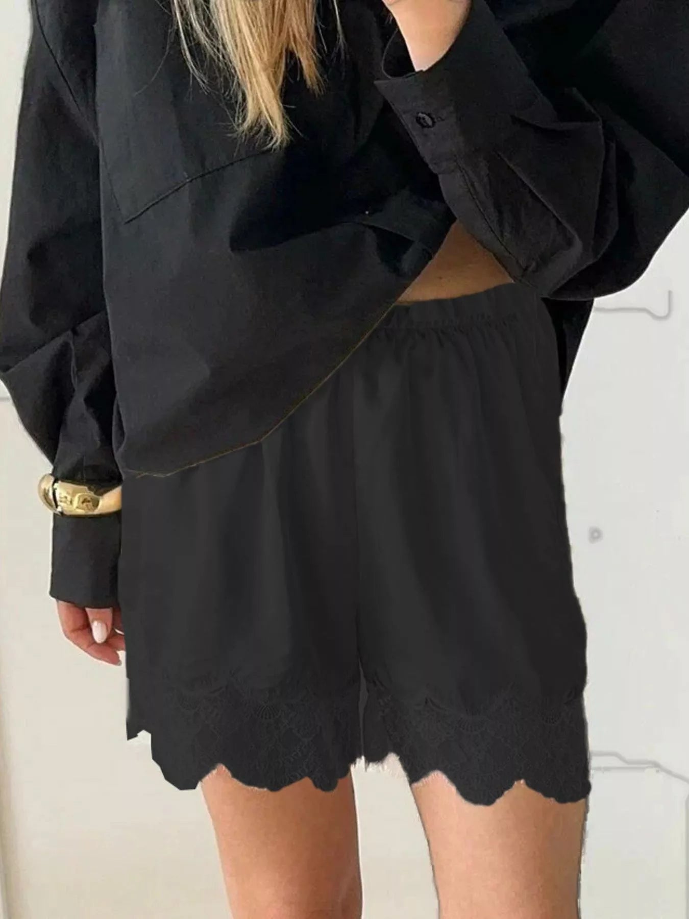 Hazel Blues® |  Lace Trim Elastic Waist Shorts