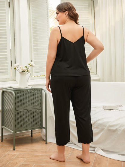 Hazel Blues® | Lace Trim Slit Cami and Pants Pajama Set