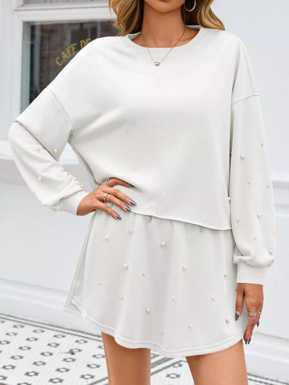Hazel Blues® |  Pearl Embellished Round Neck Top and Skort Set